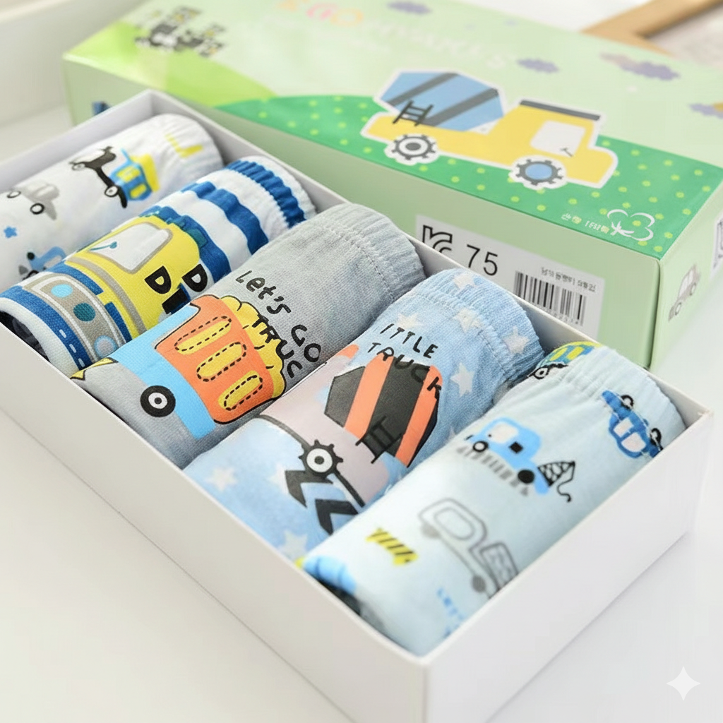 5-Piece "Let's Go Truck" Cotton Briefs Set – Heavy Duty Fun Gift Box