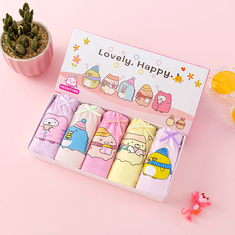 5-Piece "Lovely & Happy" Kawaii Character Cotton Underwear Set - Gift Boxed