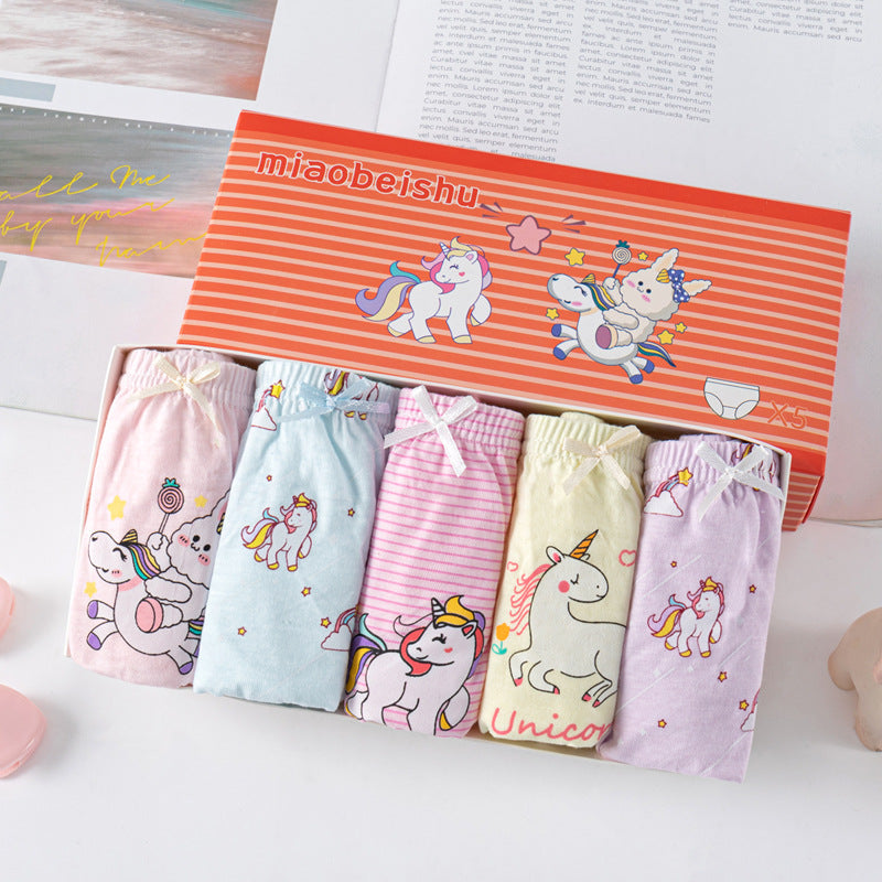 5-Piece "Magical Unicorn" Cotton Briefs Set – Pastel Dreams Gift Box