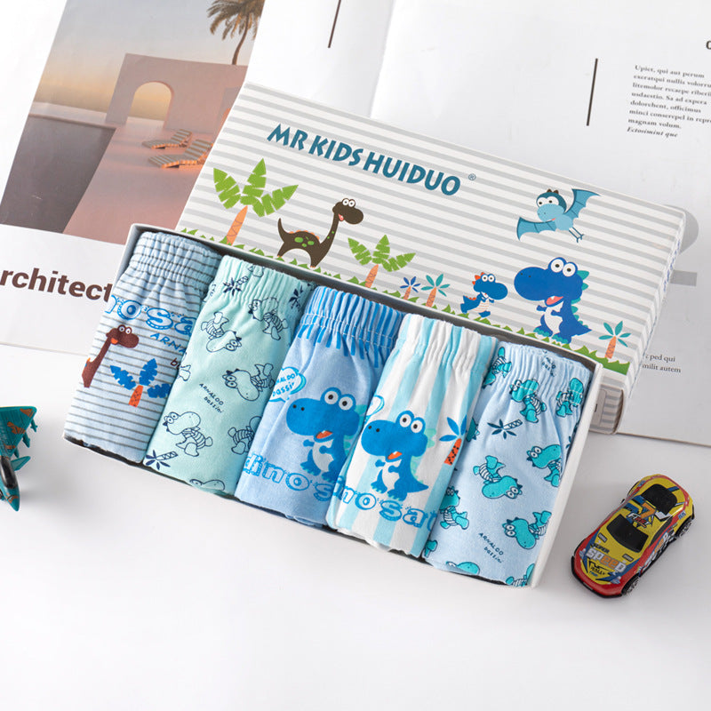 5-Piece "Dino Explorers" Cotton Briefs Set – Blue Jungle Gift Box