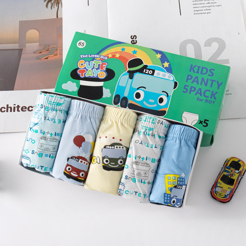 The Little Bus "Cute Tayo" 5-Piece Cotton Briefs Set – Rainbow Adventure Gift Box
