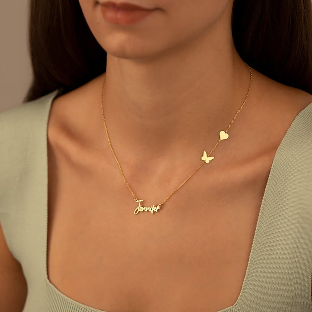 Butterfly Heart Name Necklace